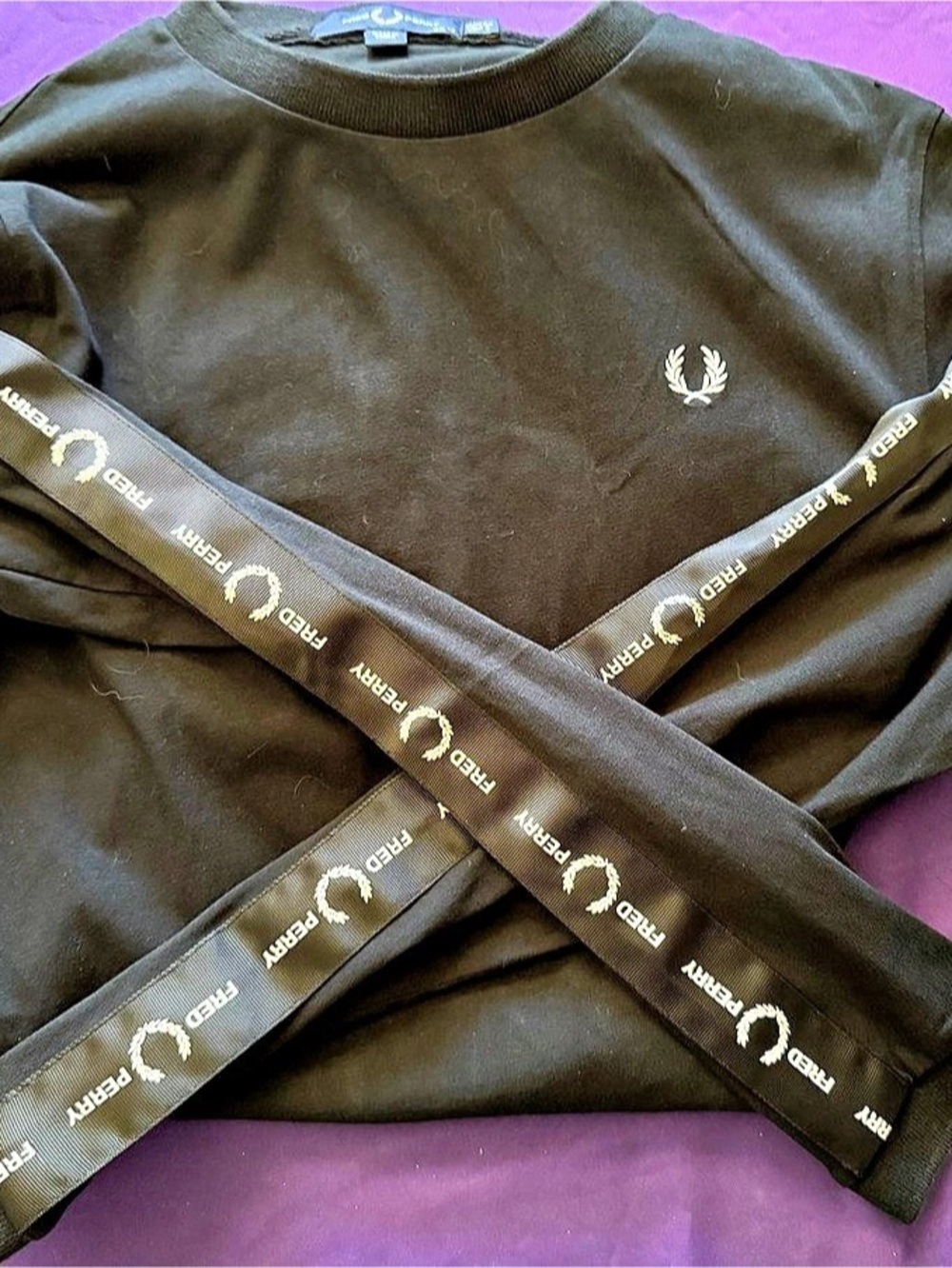 Fred Perry Black Taped Laurel Wreath Long Sleeve T-Shirt Dress Size US 6 / UK 10